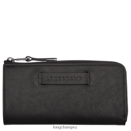 Women Black Longchamp 3D Wallet with zip around Leather Goods L06408620