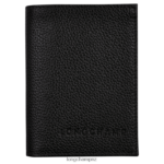 Women Black Longchamp Le Foulonne Card holder Leather Goods L06408657