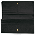 Women Black Longchamp Le Foulonne Continental wallet Leather Goods L06408602 - Image 2