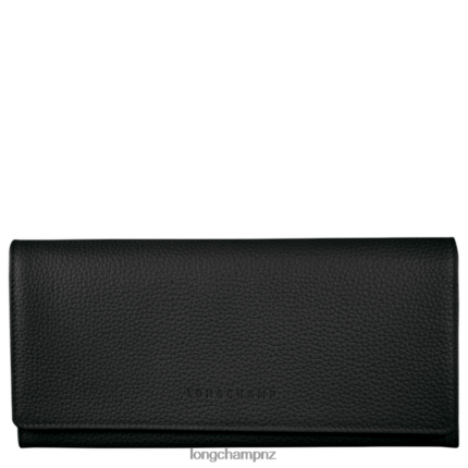 Women Black Longchamp Le Foulonne Continental wallet Leather Goods L06408602