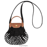 Women Black Longchamp Le Pliage Filet Mesh bag Leather Goods L06408218
