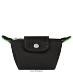 Women Black Longchamp Le Pliage Green Coin purse Leather Goods L06408506