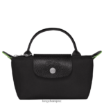 Women Black Longchamp Le Pliage Green Pouch with handle Leather Goods L06408669