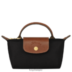 Women Black Longchamp Le Pliage Original Pouch with handle Leather Goods L06408662