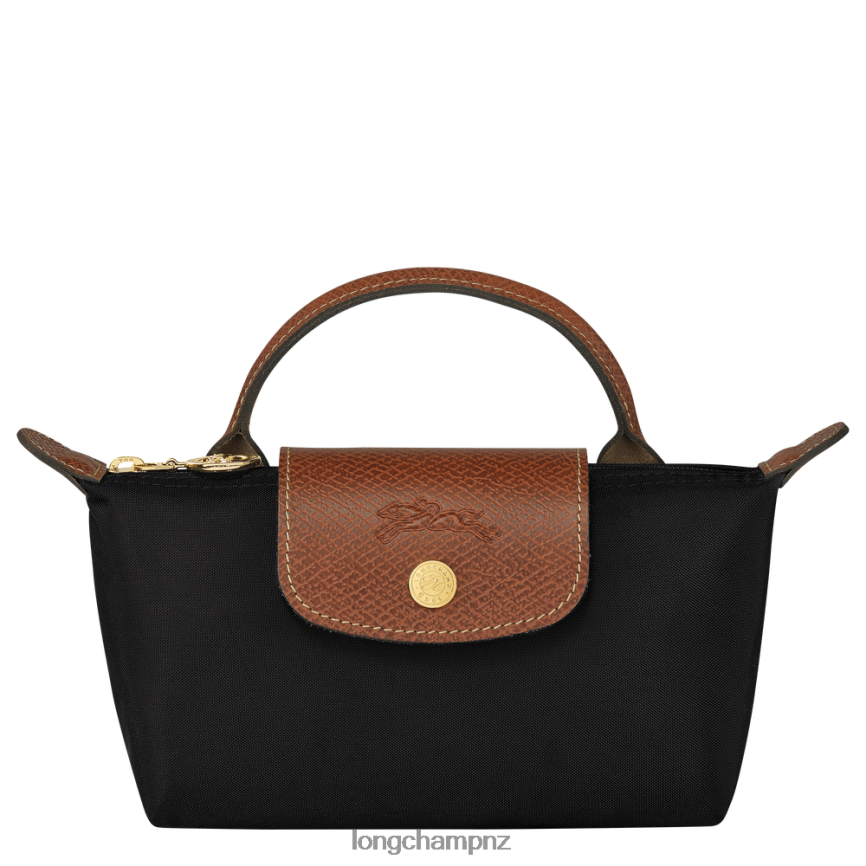 Women Black Longchamp Le Pliage Original Pouch with handle Leather Goods L06408662 - Image 1