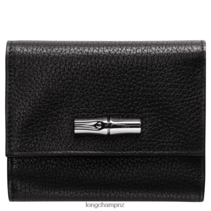 Women Black Longchamp Roseau Essential Compact wallet Leather Goods L06408568