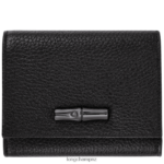 Women Black Longchamp Roseau Essential Wallet Leather Goods L06408571