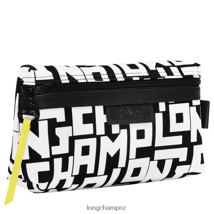 Women Black/White Longchamp Le Pliage LGP Pouch Leather Goods L06408677 - Image 2