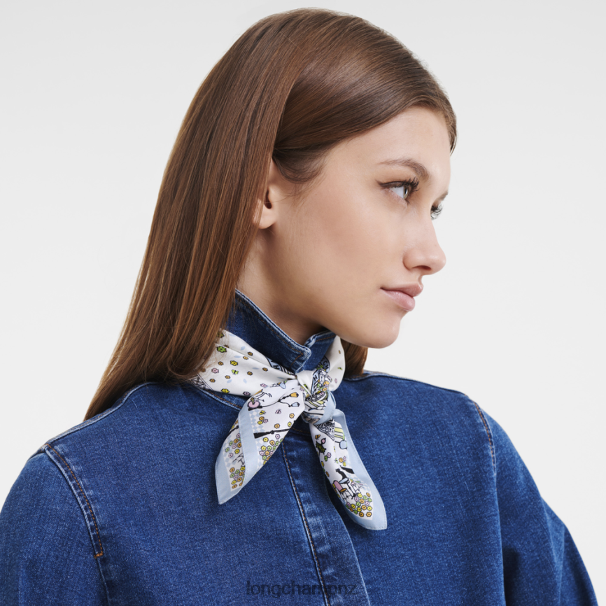 Women Cloud Blue Longchamp Spring/Summer 2023 Collection Silk scarf Accessories L064081013 - Image 2