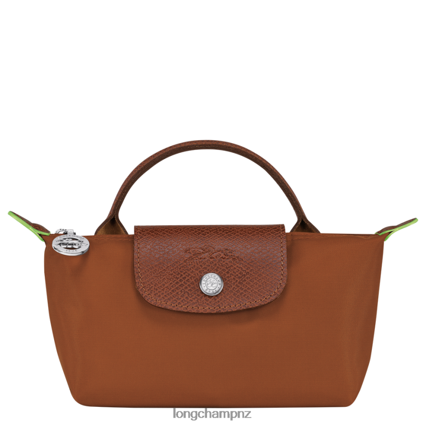 Women Cognac Longchamp Le Pliage Green Pouch with handle Leather Goods L06408671 - Image 1