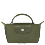 Women Forest Longchamp Le Pliage Green Pouch with handle Leather Goods L06408670