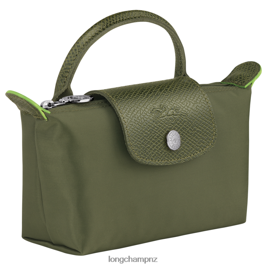Women Forest Longchamp Le Pliage Green Pouch with handle Leather Goods L06408670 - Image 3