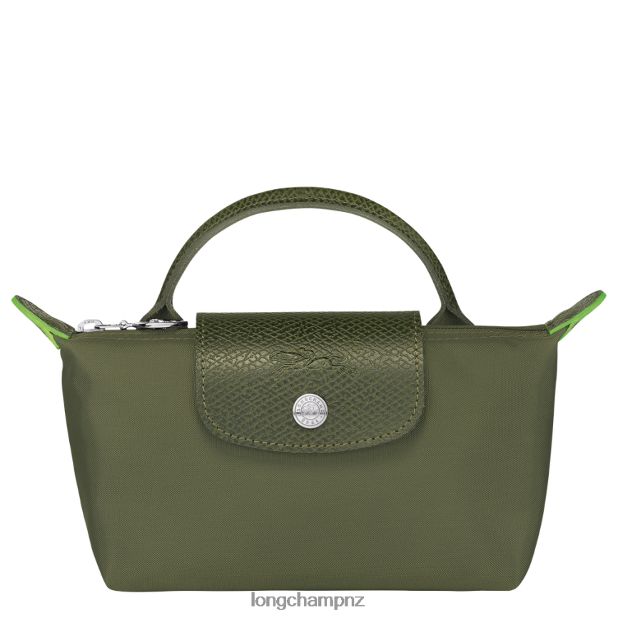 Women Forest Longchamp Le Pliage Green Pouch with handle Leather Goods L06408670 - Image 1