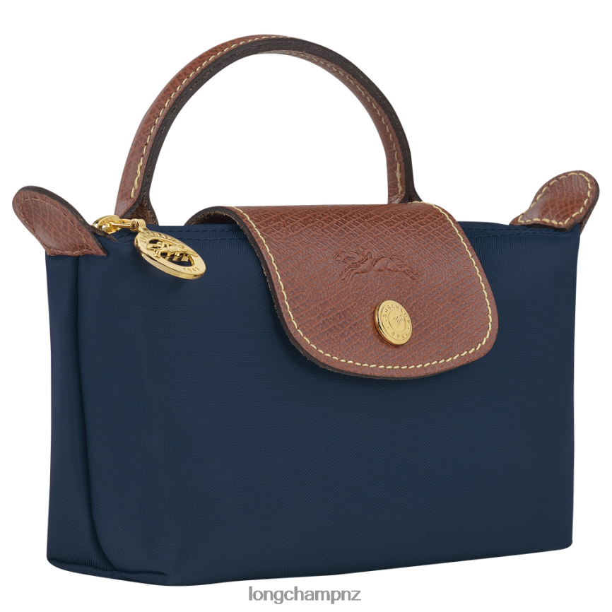 Women Navy Longchamp Le Pliage Original Pouch with handle Leather Goods L06408665 - Image 3