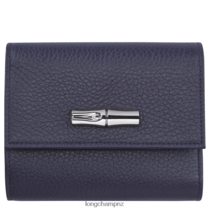 Women Navy Longchamp Roseau Essential Compact wallet Leather Goods L06408569