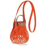 Women Orange Longchamp Le Pliage Filet Mesh bag Leather Goods L064086 - Image 3