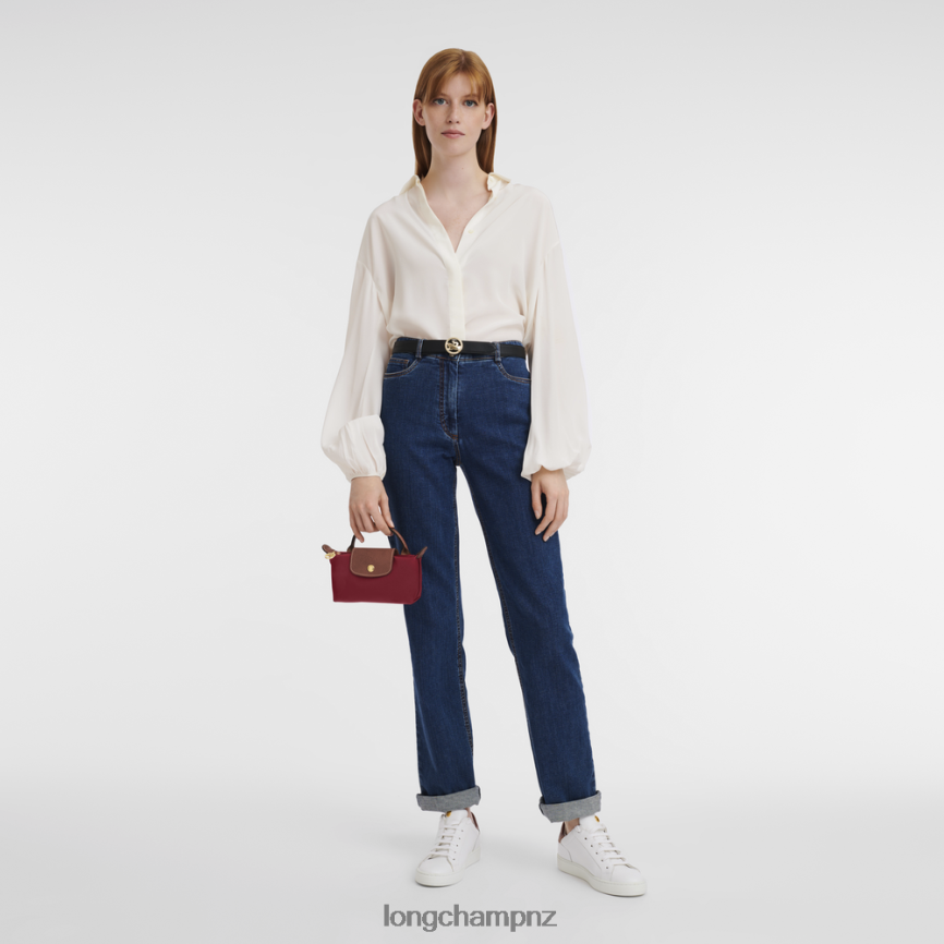 Women Red Longchamp Le Pliage Original Pouch with handle Leather Goods L06408664 - Image 2