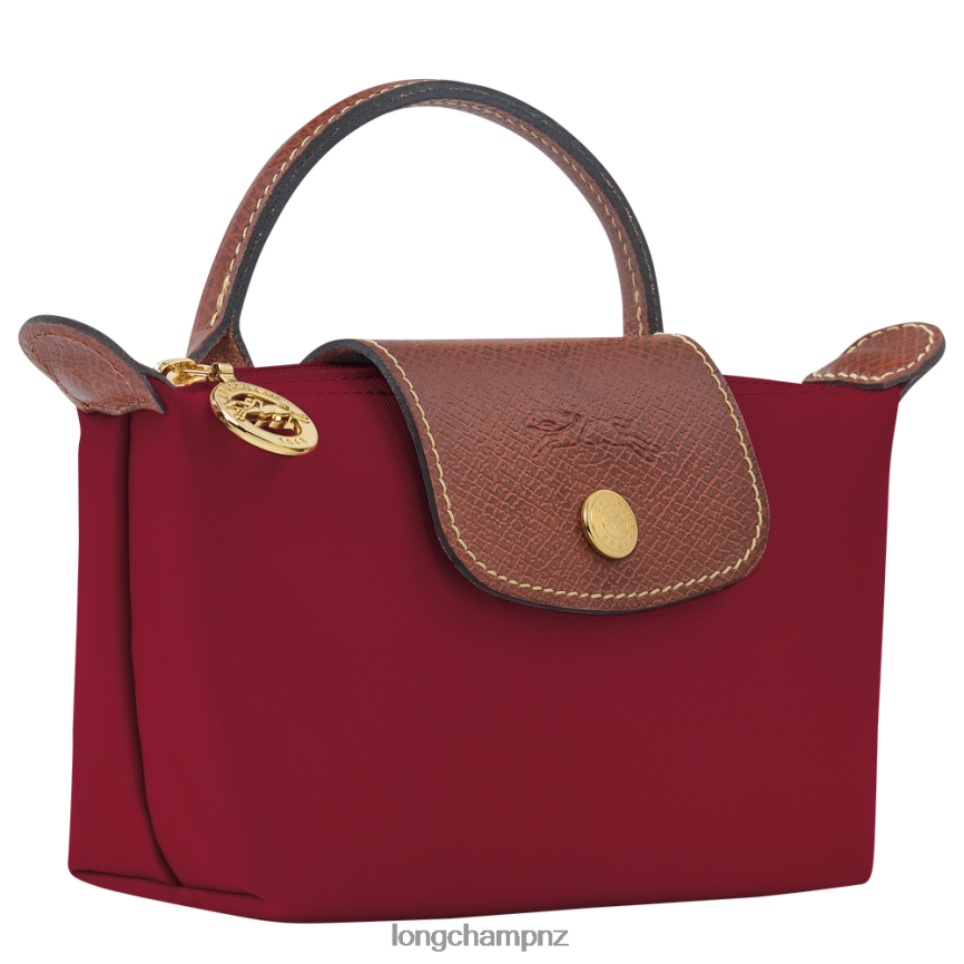 Women Red Longchamp Le Pliage Original Pouch with handle Leather Goods L06408664 - Image 3