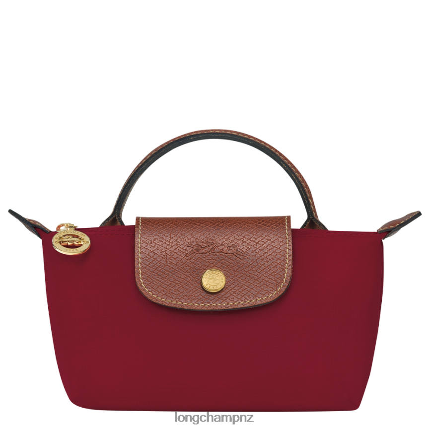 Women Red Longchamp Le Pliage Original Pouch with handle Leather Goods L06408664 - Image 1