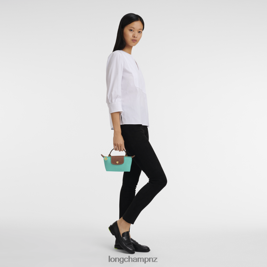 Women Turquoise Longchamp Le Pliage Original Pouch with handle Leather Goods L06408666 - Image 2