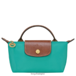 Women Turquoise Longchamp Le Pliage Original Pouch with handle Leather Goods L06408666