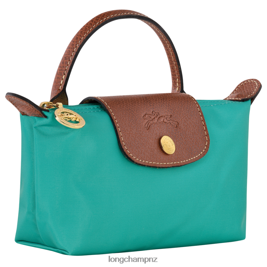 Women Turquoise Longchamp Le Pliage Original Pouch with handle Leather Goods L06408666 - Image 3