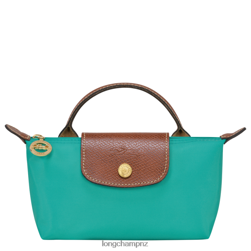 Women Turquoise Longchamp Le Pliage Original Pouch with handle Leather Goods L06408666 - Image 1