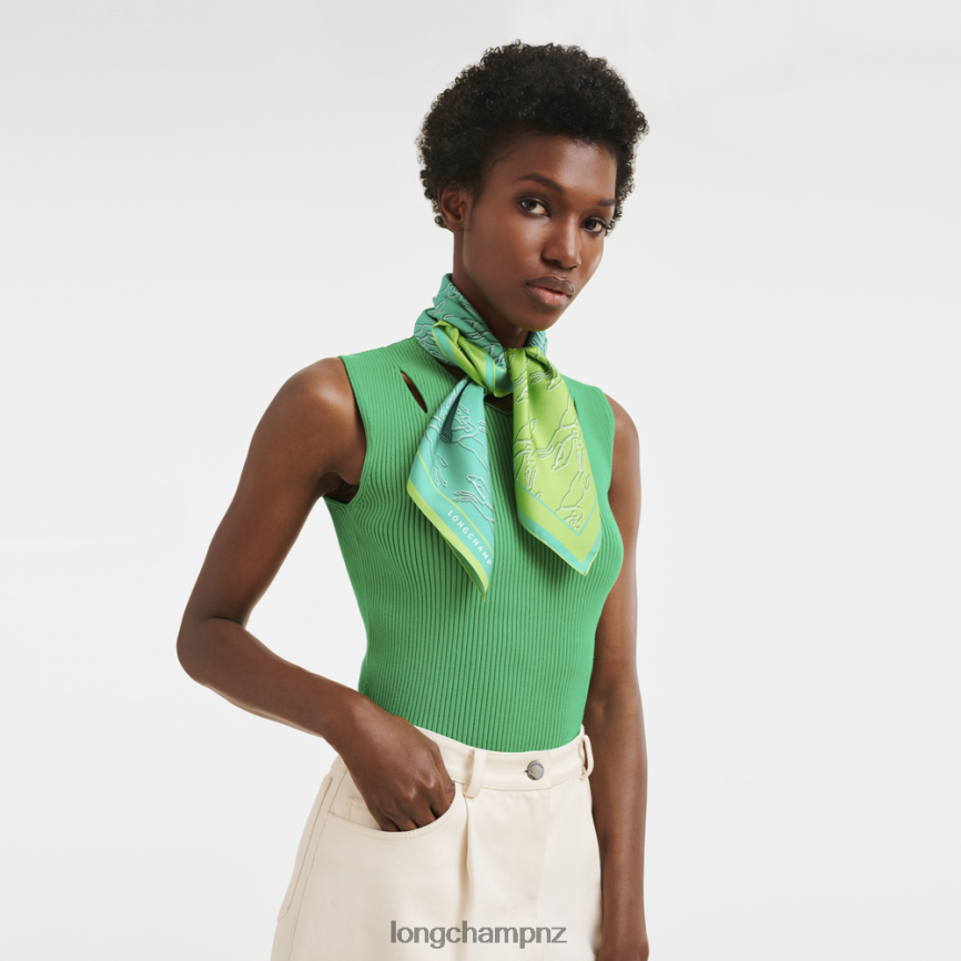 Women Turquoise Longchamp Spring/Summer 2023 Collection Silk scarf 70 Accessories L064081032 - Image 2