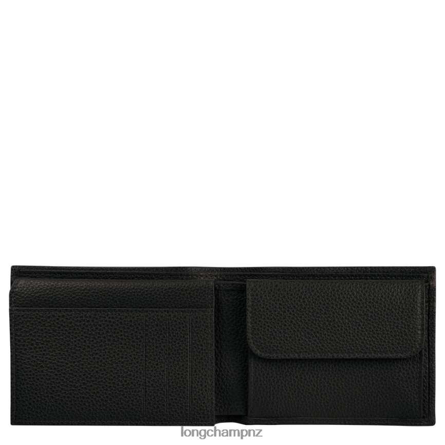 Men Black Longchamp Le Foulonne Wallet Leather Goods L06408633