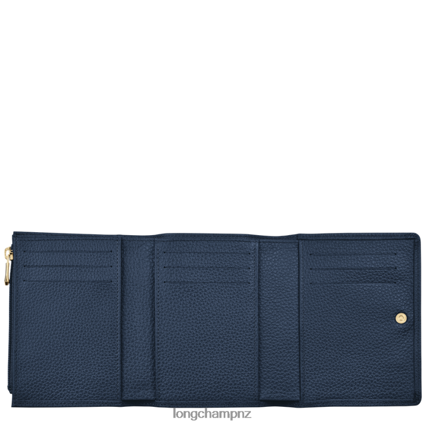 Men Navy Longchamp Le Foulonne Wallet Leather Goods L06408601