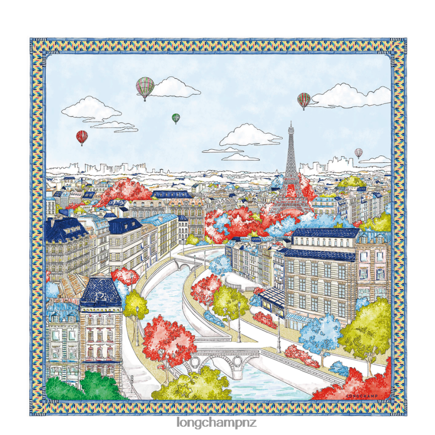 Women Blue Longchamp Spring/Summer 2023 Collection Silk scarf 90 Accessories L064081043