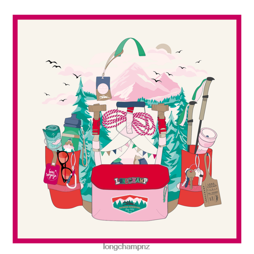 Women Pink Longchamp Spring/Summer 2023 Collection Silk scarf 70 Accessories L064081034