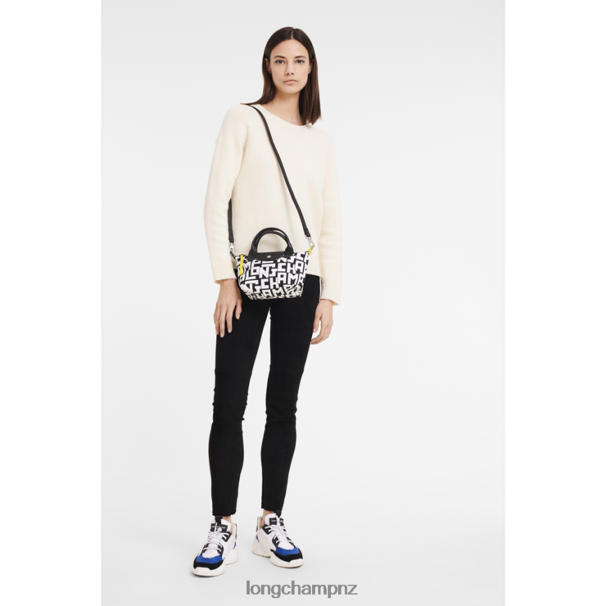 Women Black/White Longchamp Le Pliage LGP Handbag Bags L0640889