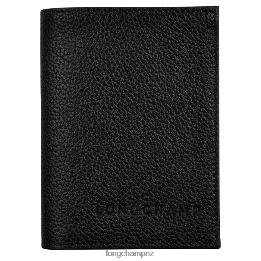 Women Black Longchamp Le Foulonne Card holder Leather Goods L06408657