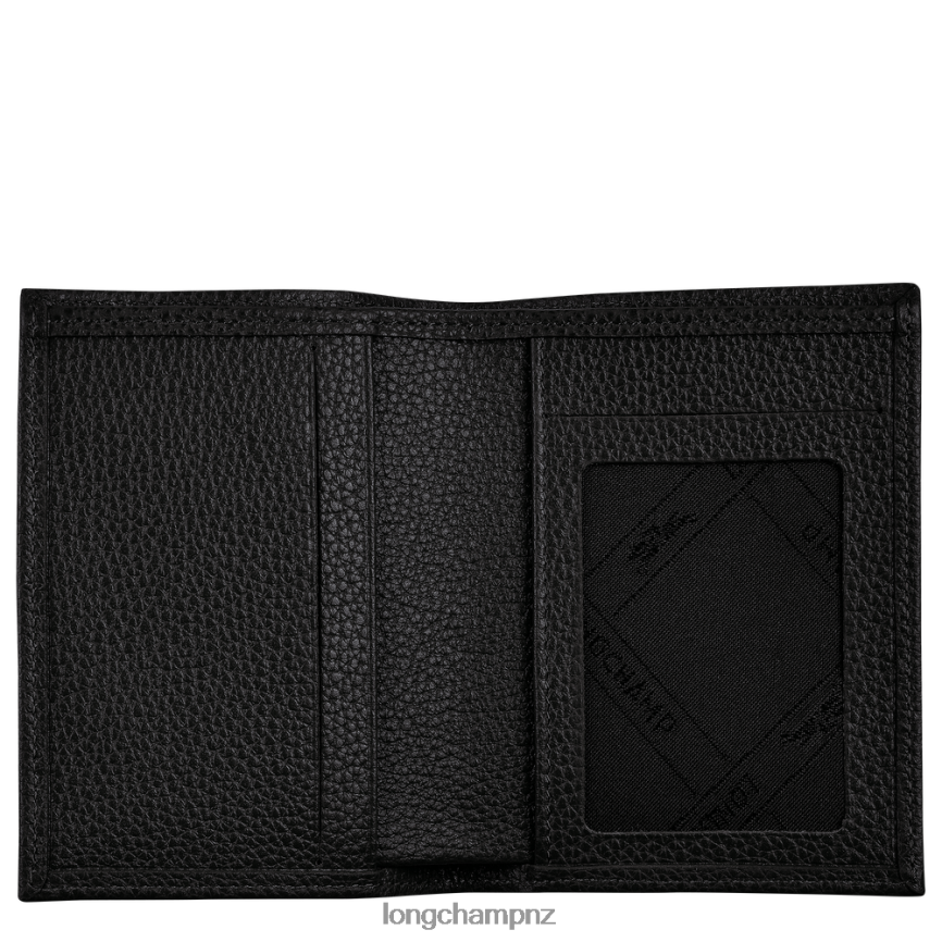 Women Black Longchamp Le Foulonne Card holder Leather Goods L06408657