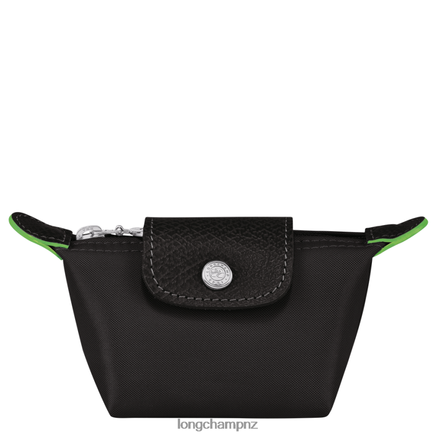 Women Black Longchamp Le Pliage Green Coin purse Leather Goods L06408506