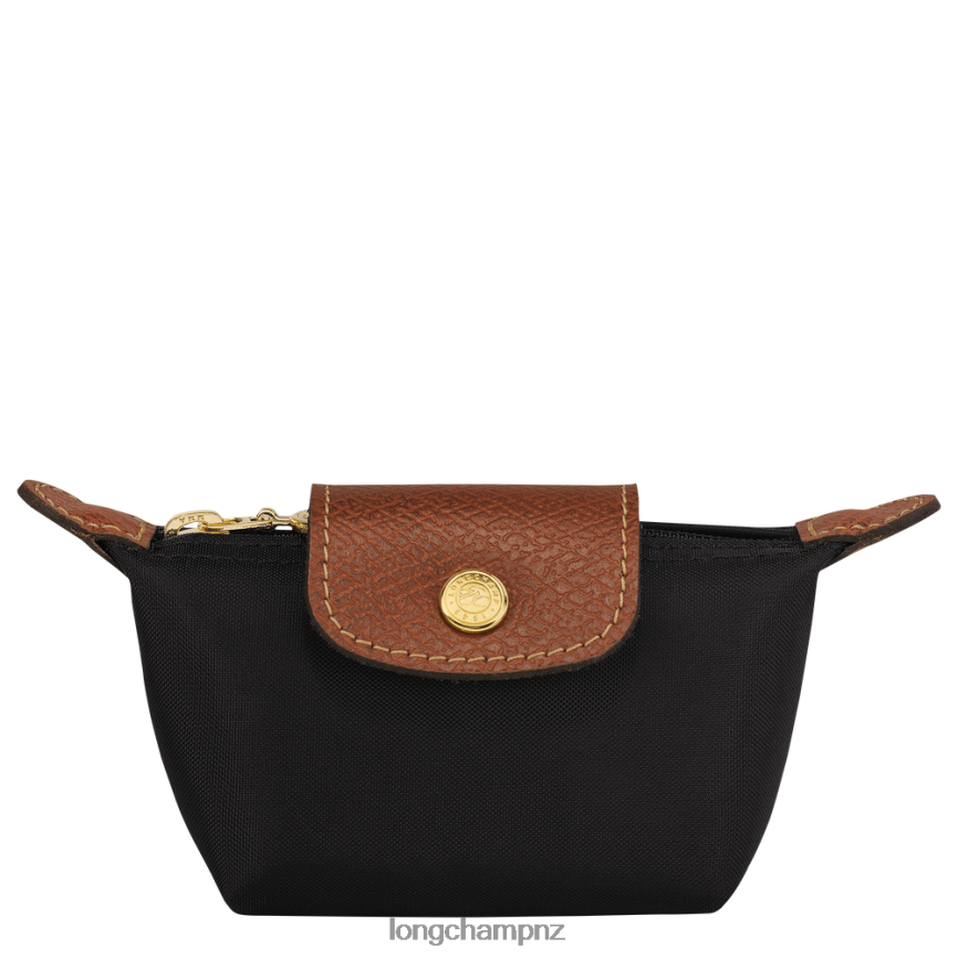 Women Black Longchamp Le Pliage Original Coin purse Leather Goods L06408499