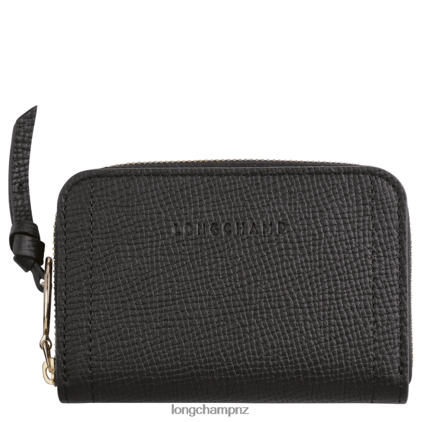 Women Black Longchamp Mailbox Coin purse Leather Goods L06408536