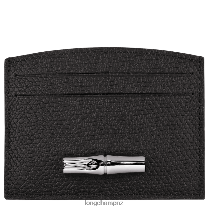 Women Black Longchamp Roseau Card holder Leather Goods L06408636