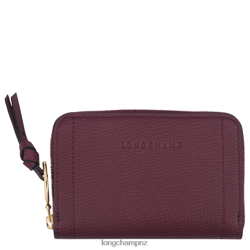 Women Burgundy Longchamp Mailbox Coin purse Leather Goods L06408537