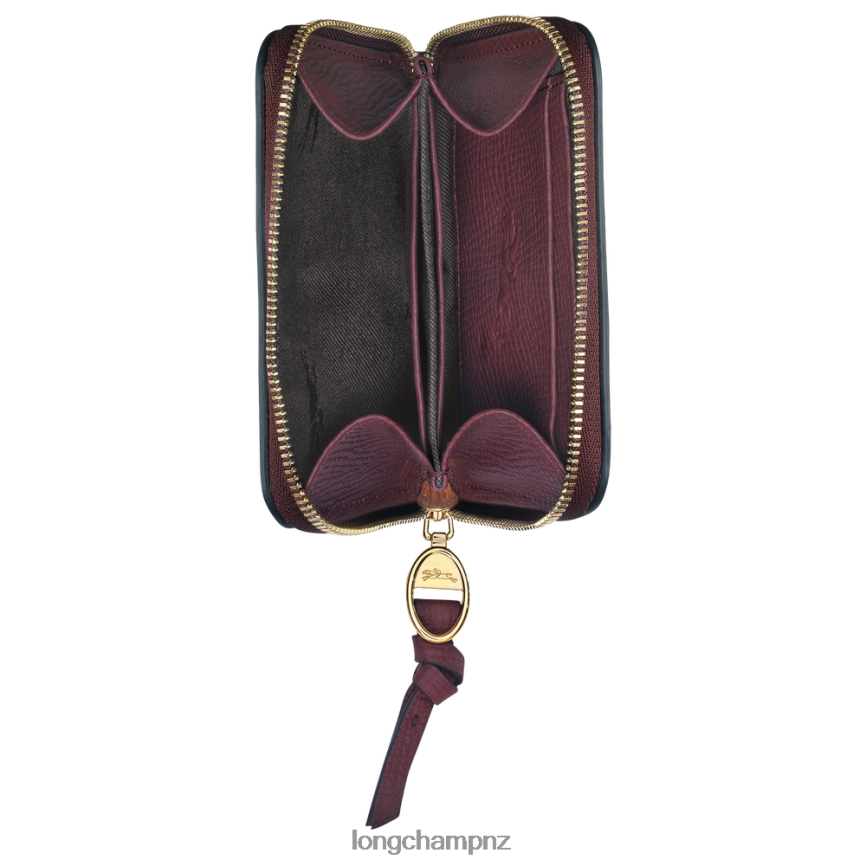 Women Burgundy Longchamp Mailbox Coin purse Leather Goods L06408537