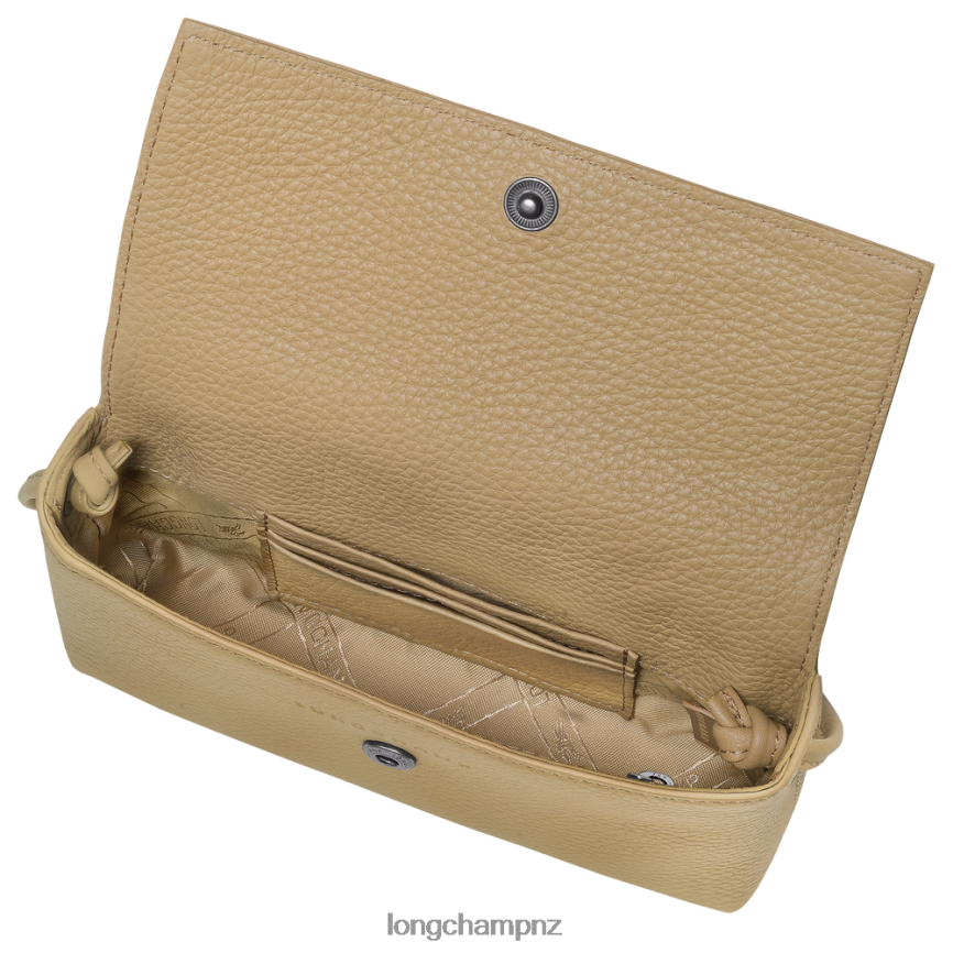Women Beige Longchamp Roseau Essential Clutch Leather Goods L0640810