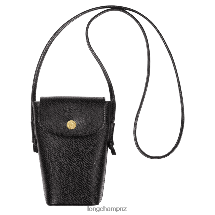 Women Black Longchamp Epure Phone case with leather lace Leather Goods L06408706