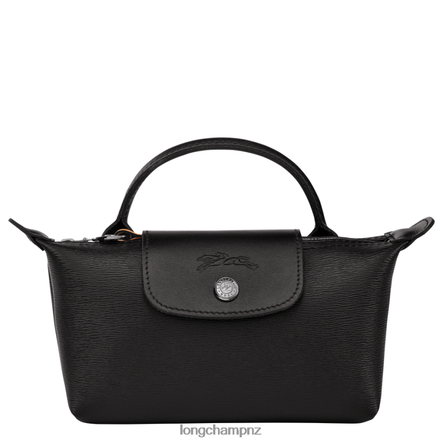 Women Black Longchamp Le Pliage City Pouch with handle Leather Goods L06408678