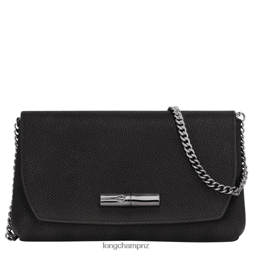 Women Black Longchamp Roseau Clutch Leather Goods L06408250