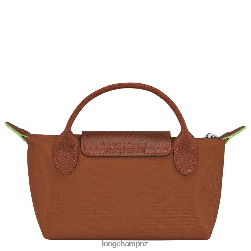 Women Cognac Longchamp Le Pliage Green Pouch with handle Leather Goods L06408671
