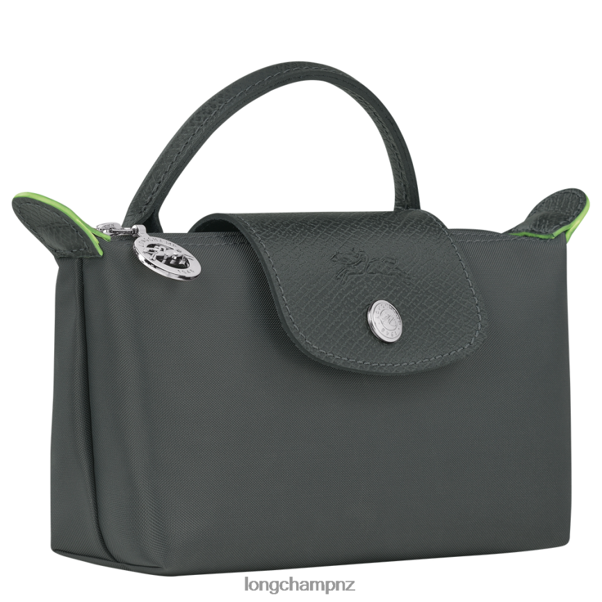 Women Graphite Longchamp Le Pliage Green Pouch with handle Leather Goods L06408672