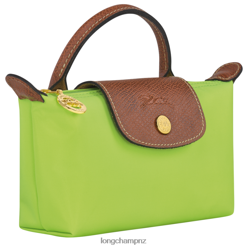 Women Green Light Longchamp Le Pliage Original Pouch with handle Leather Goods L06408663