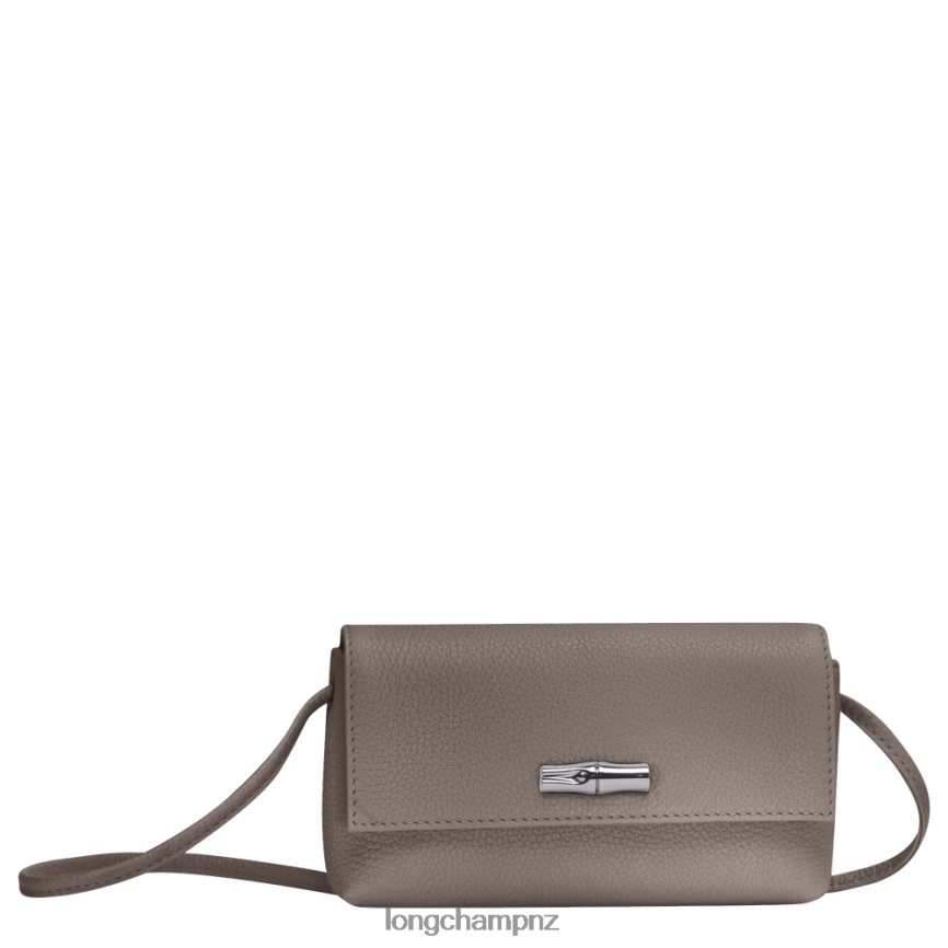 Women Grey Longchamp Roseau Essential Clutch Leather Goods L0640811