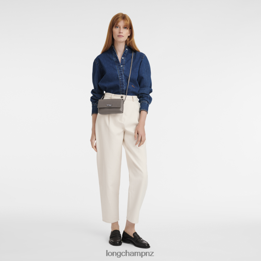 Women Grey Longchamp Roseau Essential Clutch Leather Goods L0640811